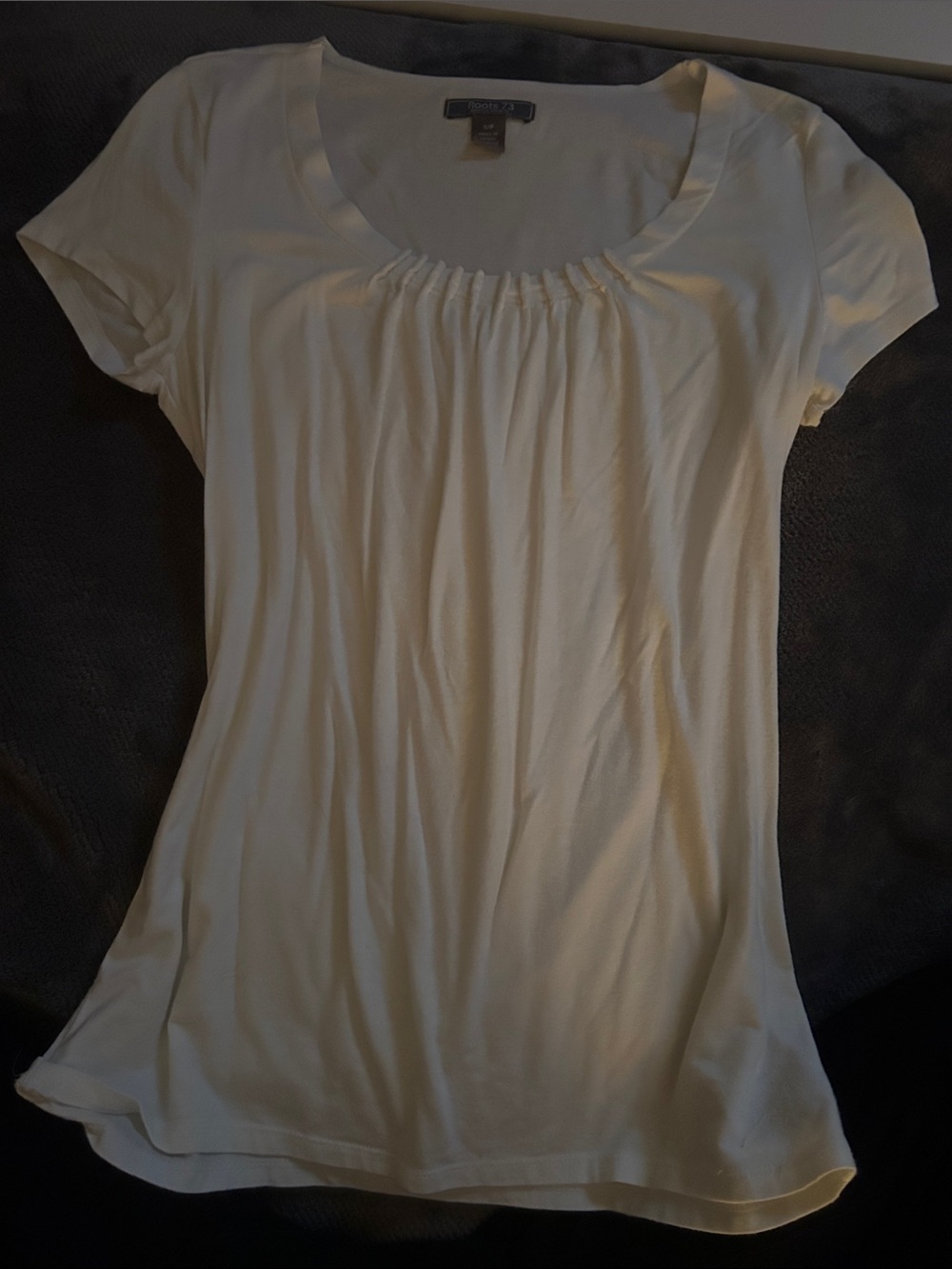 Roots Cream Short Sleeve Scoop Neck Gathered Top